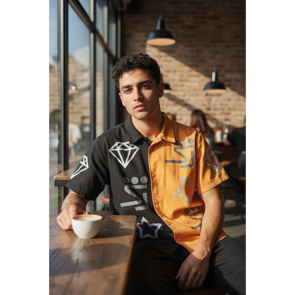 Shane Justin "Star Trekk"  shirt in a half‎ orange and half black (Read) 3xl